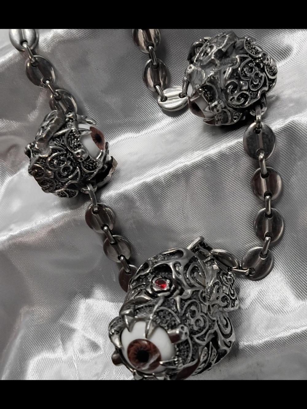 Brown Eyed Bandit Ornate Stainless Steel Men's Necklace With Brown Eyed Nuggets